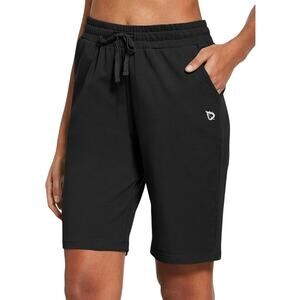 NWT Baleaf Athletic Shorts Womens XS Black Stretch Drawstring Bermuda Athleisure